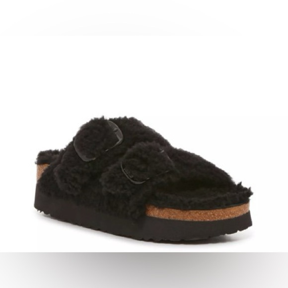 NWT Birkenstock Papillio Women’s Arizona Big Buckle Shearling Platform Sandals - Picture 2 of 11